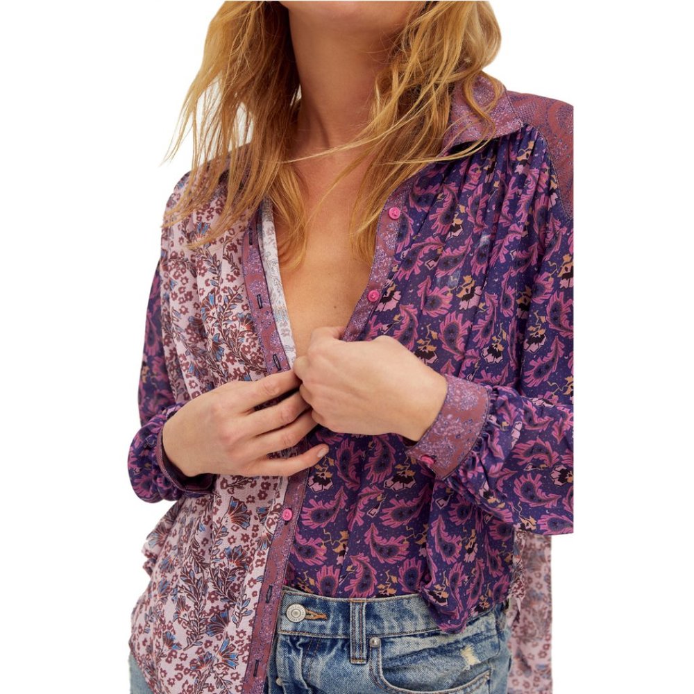 Free People Mixed Print Dani Button-Down Top - Picture 2 of 6